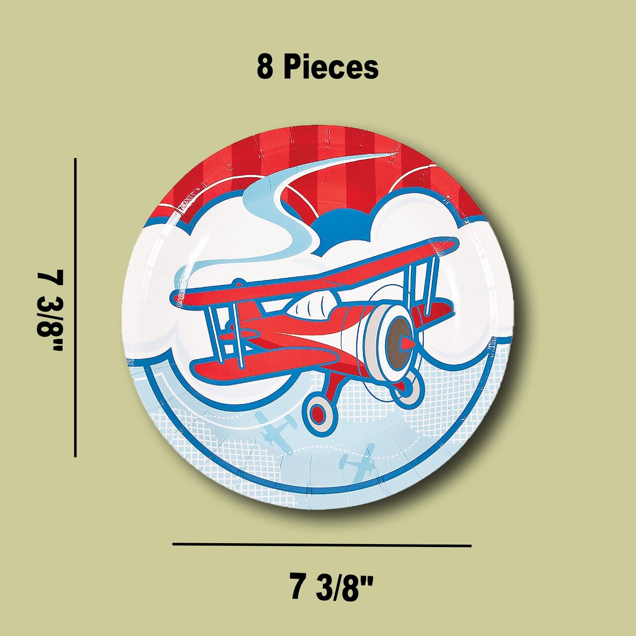 8 Ct. Up & Away Airplane Dessert Plates 7.38" Paper Plates for Travel & Birthday Themes